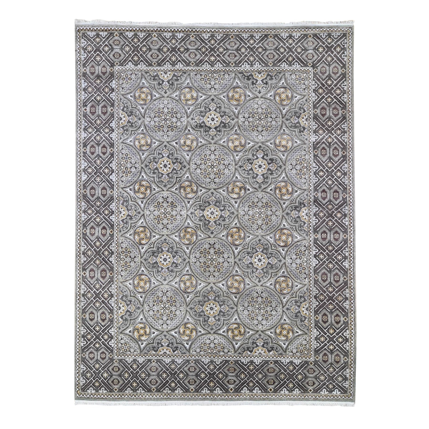 Transitional Silk Hand-Knotted Area Rug 9'1